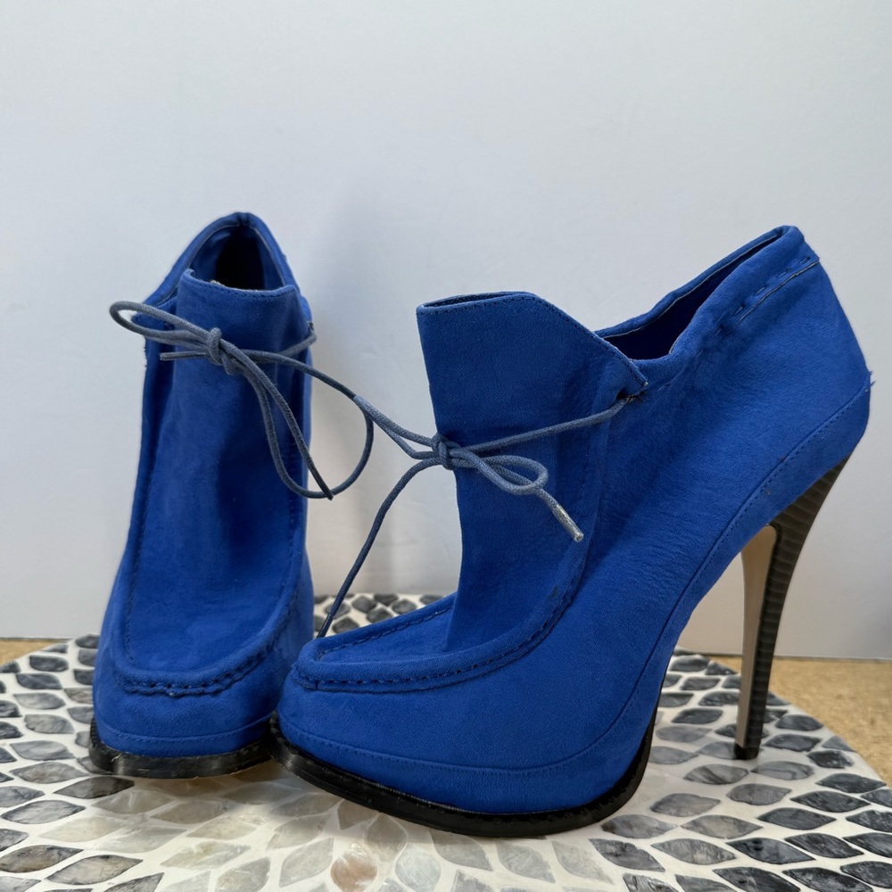Leila Stone Blue suede platform Stiletto Heels bootie 8